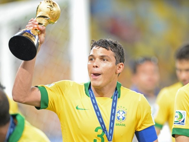 Brazil captain Thiago Silva celebrates winning the Confederations Cup on June 30, 2013. 