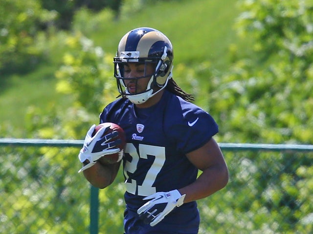 Tre Mason #27 of the St. Louis Rams participates in a rookie minicamp at Rams Park on May 16, 2014 