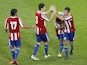 Paraguay's midfielder Victor Caceres celebrates after scoring a goal during the international friendly football match France vs Paraguay, on June 01, 2014