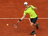 Andy Murray plays a forehand stroke during his French Open fourth round match against Fernando Verdasco at Roland Garros on June 2, 2014