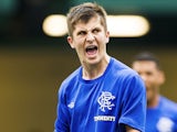 Charlie Telfer of Rangers celebrates after scoring a penalty goal against Manchester City on May 26, 2013