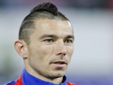 Croatia's midfielder Danijel Pranjic listens to the national anthem before the start of the 2014 World Cup international friendly football match between Switzerland and Croatia on March 5, 2014