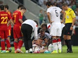 Germany's midfielder Marco Reus reacts injured on the pitch during the friendly football match Germany vs Armenia in preparation for the FIFA World Cup 2014 on June 6, 2014