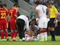 Germany's midfielder Marco Reus reacts injured on the pitch during the friendly football match Germany vs Armenia in preparation for the FIFA World Cup 2014 on June 6, 2014