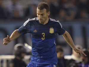 Argentina's defender Hugo Campagnaro controls the ball during a friendly football match against Trinidad and Tobago at the Monumental stadium in Buenos Aires, Argentina on June 4, 2014