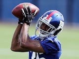 Jayron Hosley #36 of the New York Giants works out during Giants minicamp at Timex Performance Center on May 11, 2012