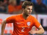 Joel Veltman of Holland attacks during the International Friendly match between The Netherlands and Ecuador at The Amsterdam Arena on May 17, 2014