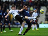 Colin Kazim-Richards of Blackburn Rovers battles with Mark O'Brien of Derby County during the FA Cup with Budweiser Fourth Round match between Derby County and Blackburn Rovers at Pride Park Stadium on January 26, 2013