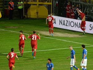 Maxime Chanot of Luxembourg celebrates after scoring his teams first goal during the international friendly match between Italy and Luxembourg on June 4, 2014