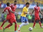 Neymar (R) of Brazil and Alberto Quintero of Panama compete for the ball during the International Friendly Match between Brazil and Panama at Serra Dourada Stadium on June 3, 2014