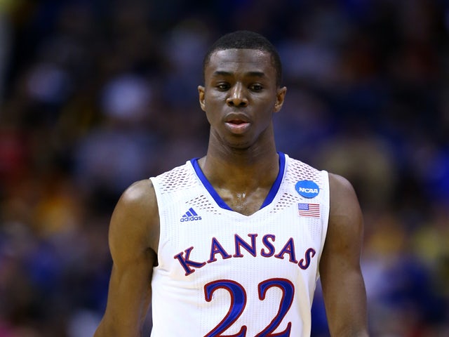 Andrew Wiggins #22 of the Kansas Jayhawks looks on against the Stanford Cardinal during the third round of the 2014 NCAA Men's Basketball Tournament at Scottrade Center on March 23, 2014