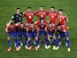 Chile national team pose prior to a Group B football match between Chile and Australia at the Pantanal Arena in Cuiaba during the 2014 FIFA World Cup on June 13, 2014