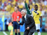 Colombia's Argentinian coach Jose Pekerman reacts during a Group C football match between Colombia and Greece at the Mineirao Arena in Belo Horizonte during the 2014 FIFA World Cup on June 14, 2014