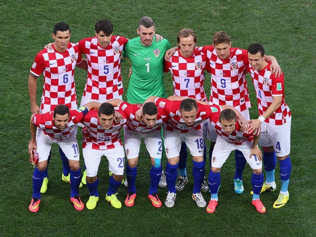 The Croatia team pose prior to the 2014 FIFA World Cup Brazil Group A match between Brazil and Croatia at Arena de Sao Paulo on June 12, 2014 