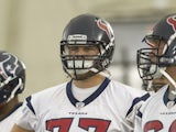 Tackles David Quessenberry #77 and Nick Mondek #69 of the Houston Texans Houston Texans rookie mini camp on May 10, 2013