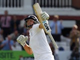 Englands Joe Root celebrates reaching a century not out during play on the first day of the first cricket Test match between England and Sri Lanka at Lord's cricket ground in London on June 12, 2014
