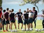 Roy Hodgson addresses the England squad during a training session in Rio de Janeiro on June 9, 2014