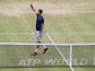Grigor Dimitrov of Bulgaria celebrates defeating Stan Wawrinka of Switzerland during their Men's Singles semi-final match on day six of the Aegon Championships at Queens Club on June 14, 2014