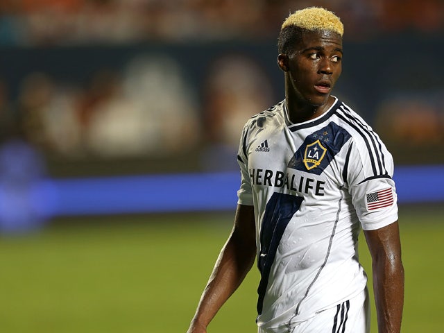 Gyasi Zardes #29 of Los Angeles Galaxy looks on during the International Champions Cup Third Place Match against AC Milan at Sun Life Stadium on August 7, 2013
