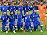 Member of Italy's national football team  pose for team photo during a Group D football match between England and Italy at the Amazonia Arena in Manaus during the 2014 FIFA World Cup on June 14, 2014