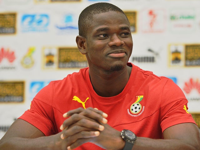 Ghana's national football team defender Jonathan Mensah smiles during a press conference in Maceio, Brazil on June 14, 2014