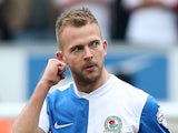 Jordan Rhodes of Blackburn Rovers celebrates his goal during the Sky Bet Championship match between Blackburn Rovers and Burnley at Ewood Park on March 9, 2014