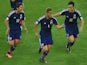 :Japan's forward Keisuke Honda celebrates after scoring during a Group C football match between Ivory Coast and Japan at the Pernambuco Arena in Recife during the 2014 FIFA World Cup on June 14, 2014