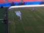 Picture taken from a smartphone from the Press tribune of Manaus stadium showing the pitch of the Amazonia Arena on June 10 2014