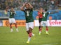 Giovani dos Santos of Mexico reacts after his goal was disallowed due to an offsides call in the first half during the 2014 FIFA World Cup Brazil Group A match between Mexico and Cameroon at Estadio das Dunas on June 13, 2014