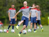 Michael Bradley of the United States runs drills during their training session at Sao Paulo FC on June 11, 2014