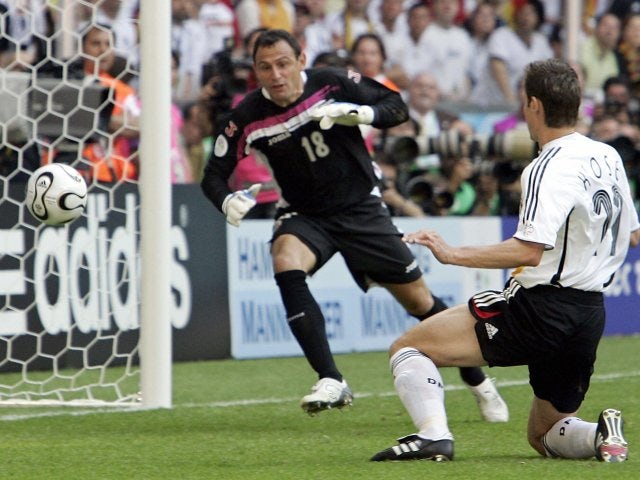 Miroslav Klose scores Germany's second goal of the game against Costa Rica on June 09, 2006.