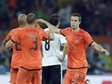 Dutch forward Robin van Persie celebrates after scoring a goal during the Euro 2012 championships football match the Netherlands vs Germany on June 13, 2012