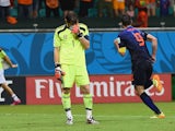  Iker Casillas of Spain reacts after allowing the Netherlands fourth goal to Robin van Persie during the 2014 FIFA World Cup Brazil Group B match between Spain and Netherlands at Arena Fonte Nova on June 13, 2014