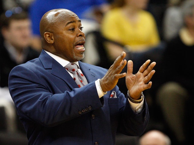 Head coach Sidney Lowe of the North Carolina State Wolfpack yells to his team against the Wake Forest Demon Deacons during their game at Lawrence Joel Coliseum on February 13, 2011