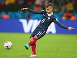 Antoine Griezmann of France kicks the ball during the 2014 FIFA World Cup Brazil Group E match between France and Honduras at Estadio Beira-Rio on June 15, 2014
