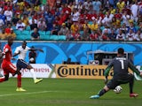 Blaise Matuidi of France shoots and scores France's second goal past goalkeeper Diego Benaglio of Switzerland on June 20, 2014