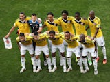 Colombia pose for a team photo prior to the 2014 FIFA World Cup Brazil Group C match between Colombia and Cote D'Ivoire at Estadio Nacional on June 19, 2014
