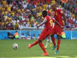 Divock Origi of Belgium scores his team's first goal during the 2014 FIFA World Cup Brazil Group H match between Belgium and Russia at Maracana on June 22, 2014