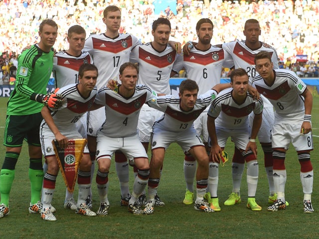 Members of the Germany's national team pose prior to a Group G football match between Germany and Ghana at the Castelao Stadium in Fortaleza during the 2014 FIFA World Cup on June 21, 2014