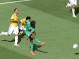 Ivory Coast's forward Gervinho (C) kicks the ball to score during the Group C football match between Colombia and Ivory Coast on June 19, 2014