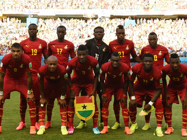 Ghana players pose prior to a Group G football match between Germany and Ghana at the Castelao Stadium in Fortaleza during the 2014 FIFA World Cup on June 21, 2014