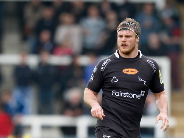 Grant Shiells of Newcastle Falcons during the Aviva Premiership match between Newcastle Falcons and Saracens at Kingston Park on April 20, 2014