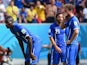 Mario Balotelli, Andrea Pirlo and Claudio Marchisio of Italy look on during the 2014 FIFA World Cup Brazil Group D match against Costa Rica on June 20, 2014