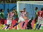 Croatia's forward Mario Mandzukic (C) celebrates his goal during a Group A football match between Cameroon and Croatia in the Amazonia Arena in Manaus during the 2014 FIFA World Cup on June 18, 2014