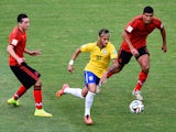 Brazil forward Neymar drives through the Mexico defence during the World Cup Group A match in Fortaleza on June 17, 2014