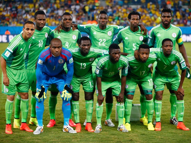  Nigeria players pose for a team photo prior to the 2014 FIFA World Cup Group F match between Nigeria and Bosnia-Herzegovina at Arena Pantanal on June 21, 2014