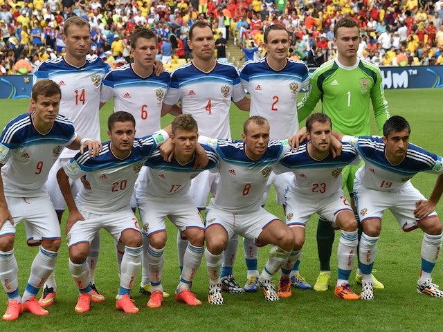 Russia's team lineup before the game with Belgium on June 22, 2014