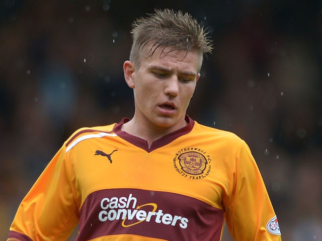 Shaun Hutchinson of Motherwell during the SPL match between Motherwell and St Mirren at Fir Park on August 26, 2012