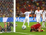 Sergio Busquets of Spain reacts after a missed chance as goalkeeper Claudio Bravo of Chile looks on during the 2014 FIFA World Cup Brazil Group B match between Spain and Chile at Maracana on June 18, 2014