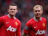 Wayne Rooney and Paul Scholes before a Manchester United match against Aston Villa on April 15, 2012.